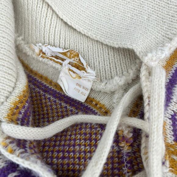 Vintage 70’s Poncho Knit Bird Print Gold‎ Purple OSFA - Picture 8 of 8